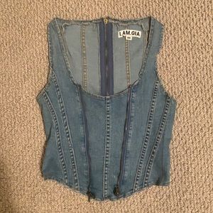I AM GIA Denim Corset Top with Zipper Detail